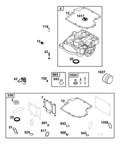 Crankcase Cover/Sump Group Diagram and Parts List for 31R977-0030-B5 200000 - 399999 Briggs and Stratton Engine